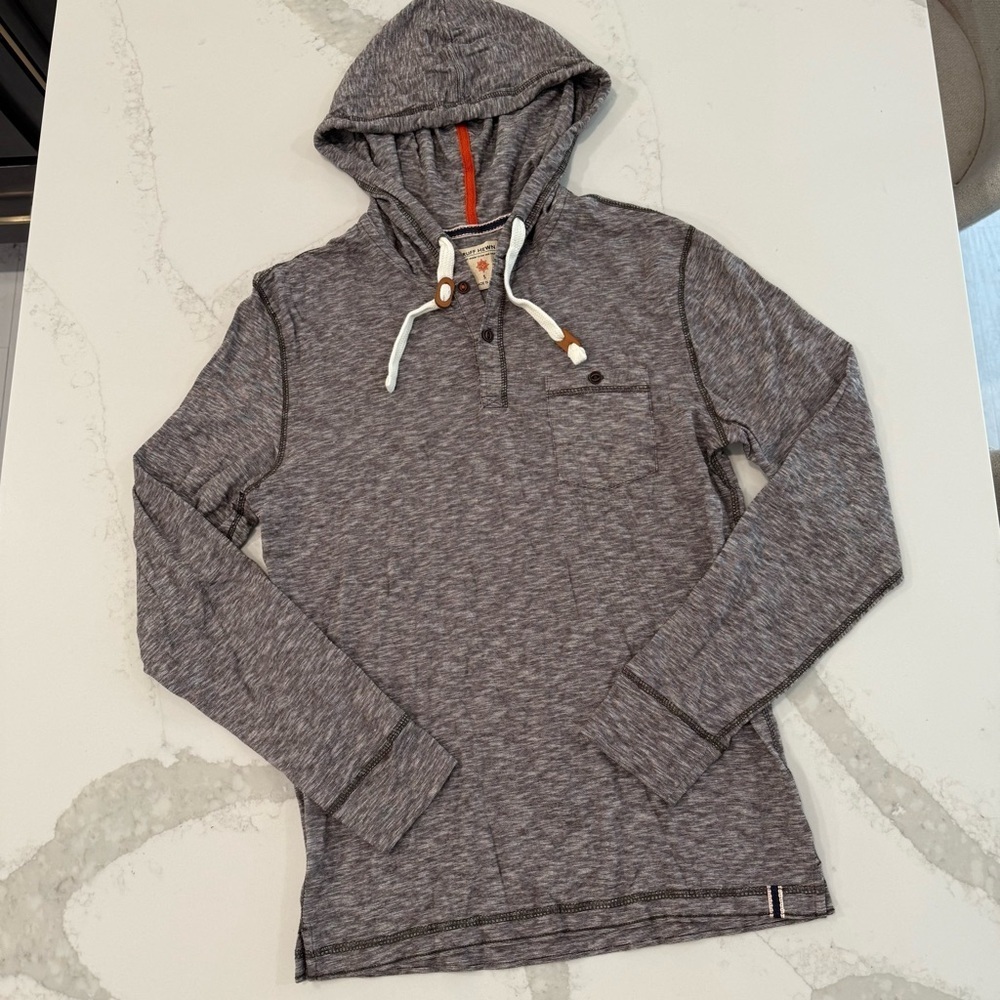 Ruff Hewn Henley Pullover Hoodie Lightweight Sweatshirt Mens Small Heather Brown